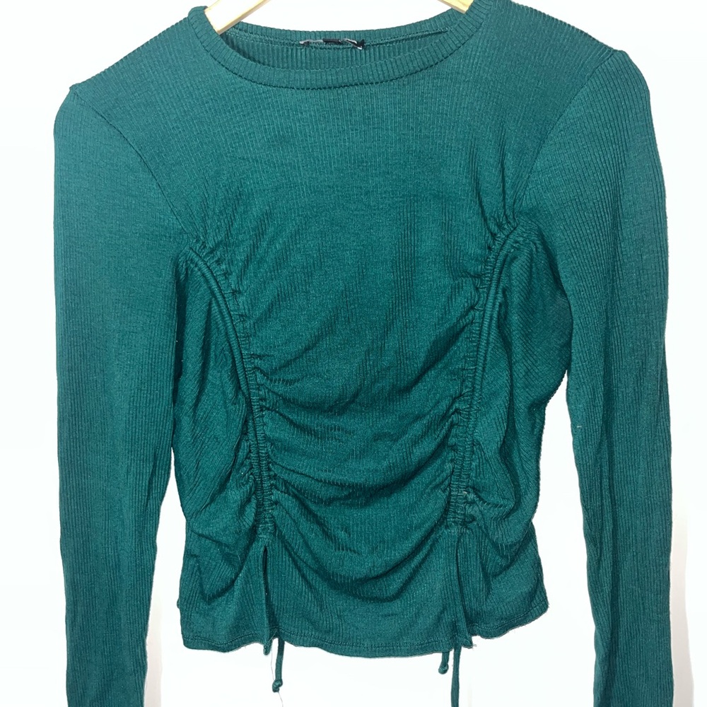 Fashion Nova Teal Gathered Long Sleeve Top